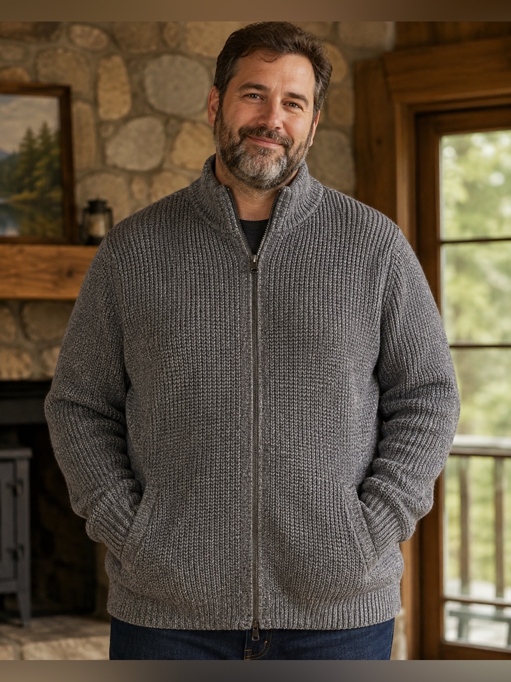 L.L.Bean Vintage Heavyweight Organic Cotton Full Zip Sweater XL Tall Gray